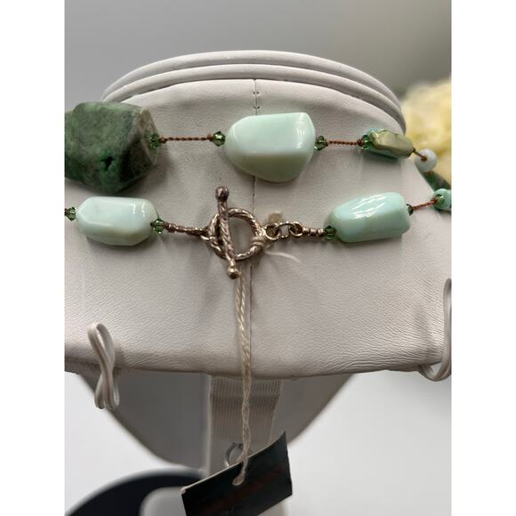 Margo Morrison Peruvian Opal, Variscite Swarovski Crystal 925 Necklace 35” New - Picture 9 of 14